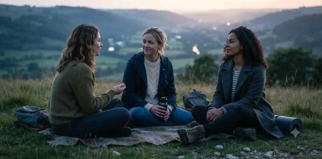 Friends sharing a quiet meaningful moment outdoors