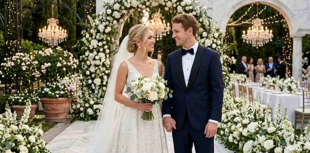 Young bride and groom celebrating their wedding