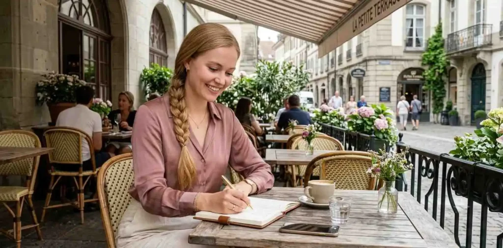 Woman enjoying peaceful morning after moving forward