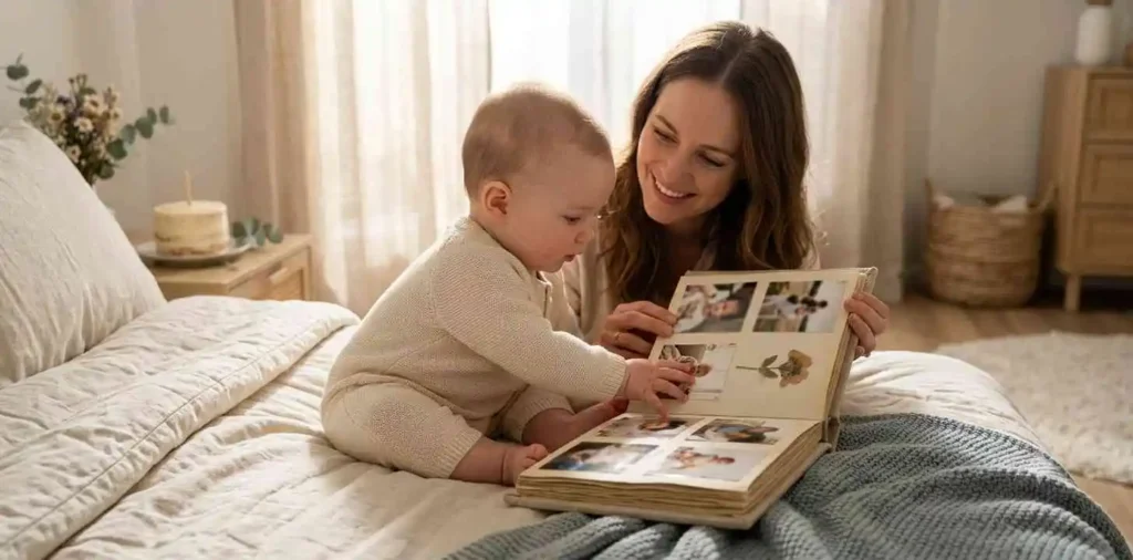 Mother preserving a precious baby milestone moment