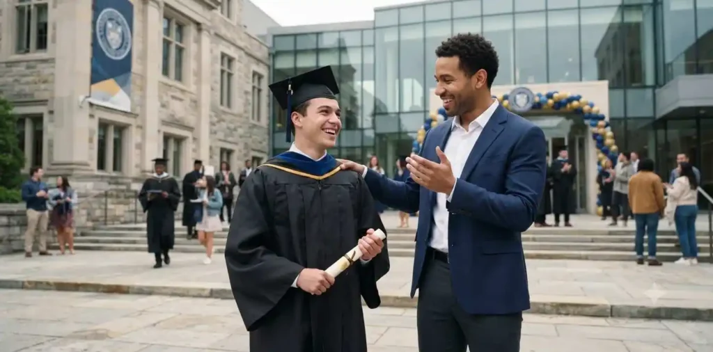 Brother proudly celebrating his sibling's achievement