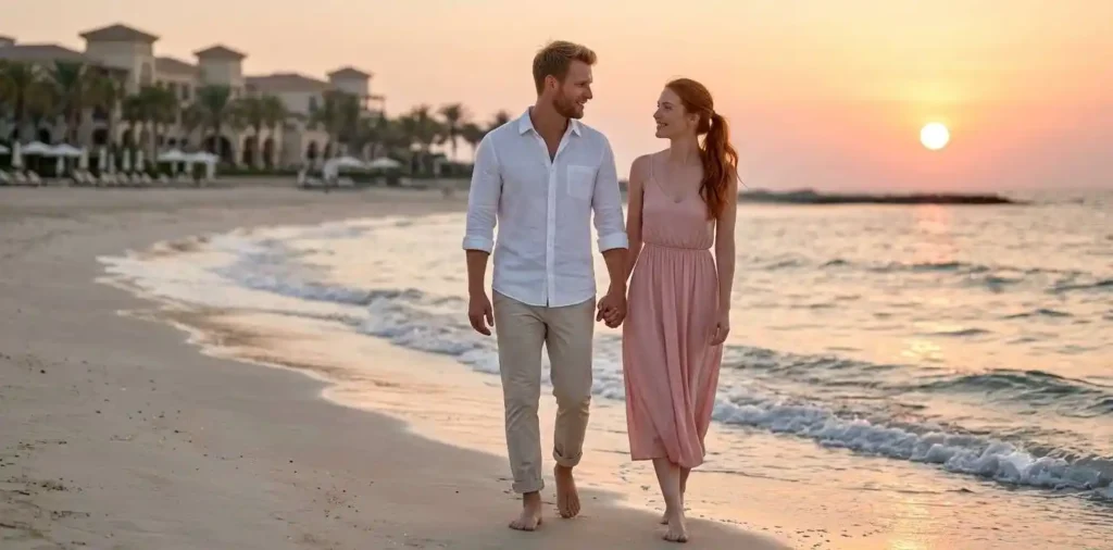 Couple sharing affectionate moment by the beach