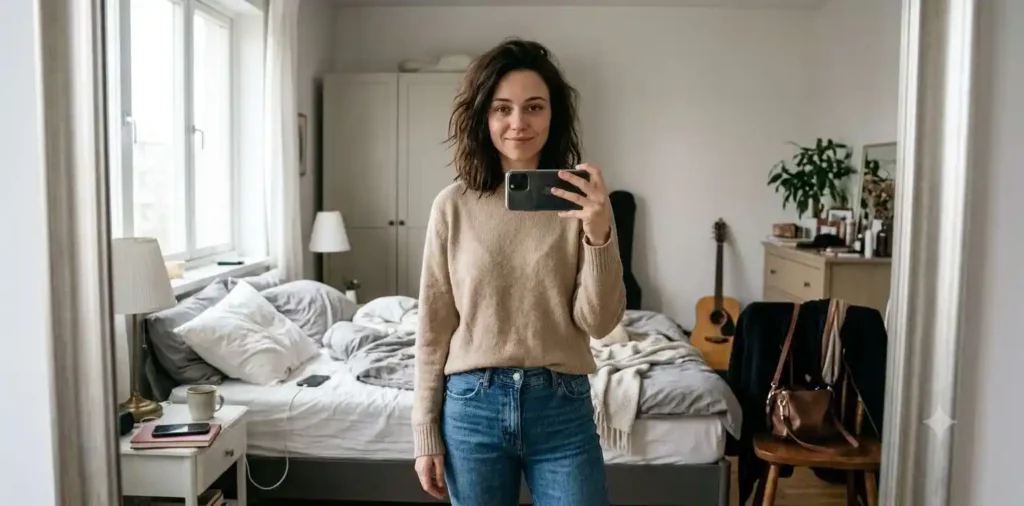 Woman taking confident selfie after heartbreak
