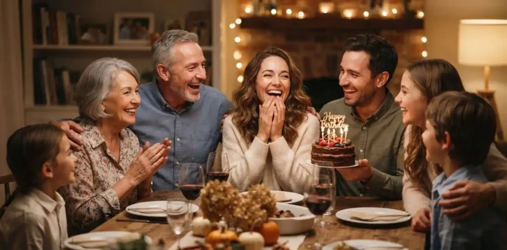Family celebrating a September birthday together