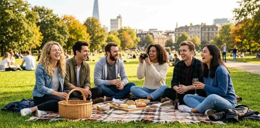 Friends laughing together during a September weekend
