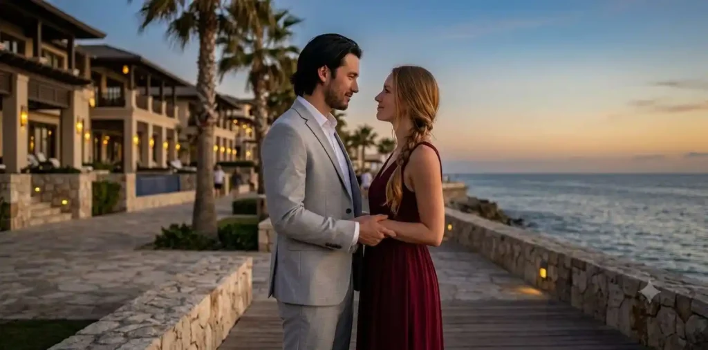 Couple sharing a meaningful moment by the ocean