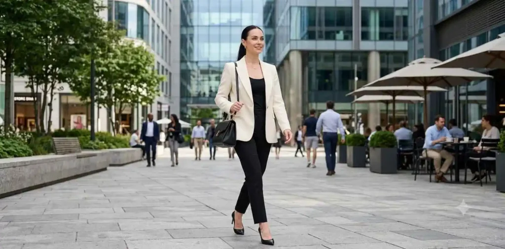 Confident woman walking forward after heartbreak