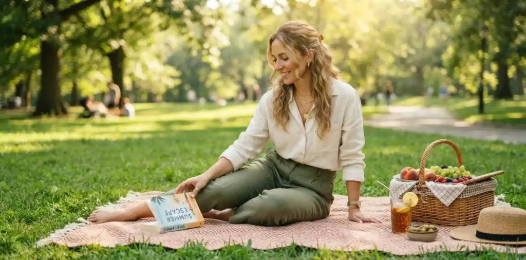 Woman enjoying a sunny weekend in the park