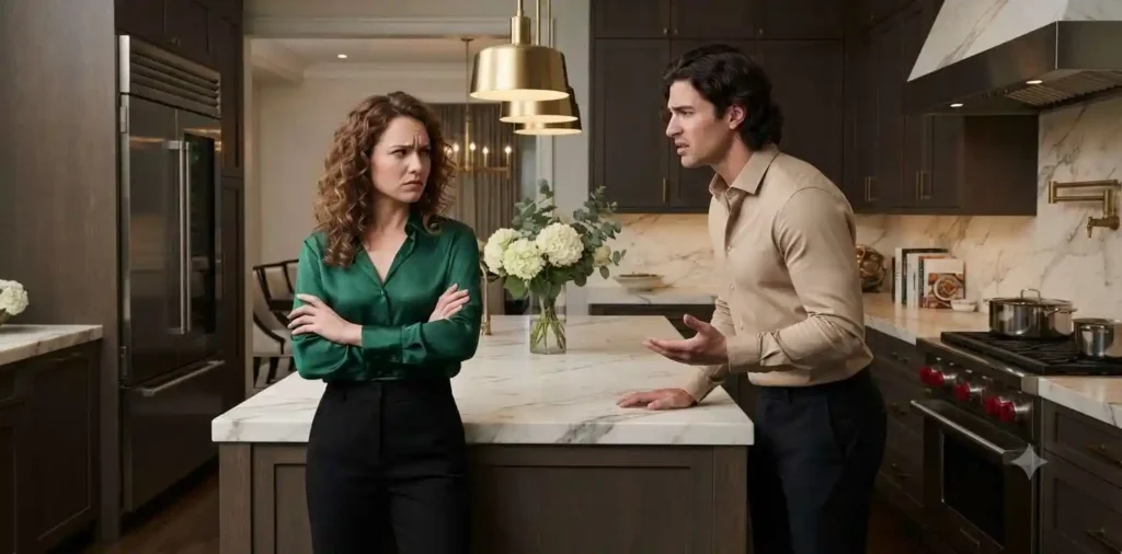 Couple arguing in a luxury apartment