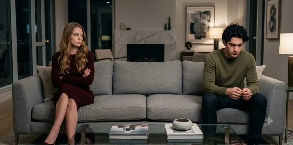 Couple sitting apart after losing trust