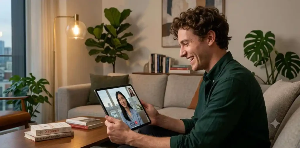 Couple smiling during an emotional video call