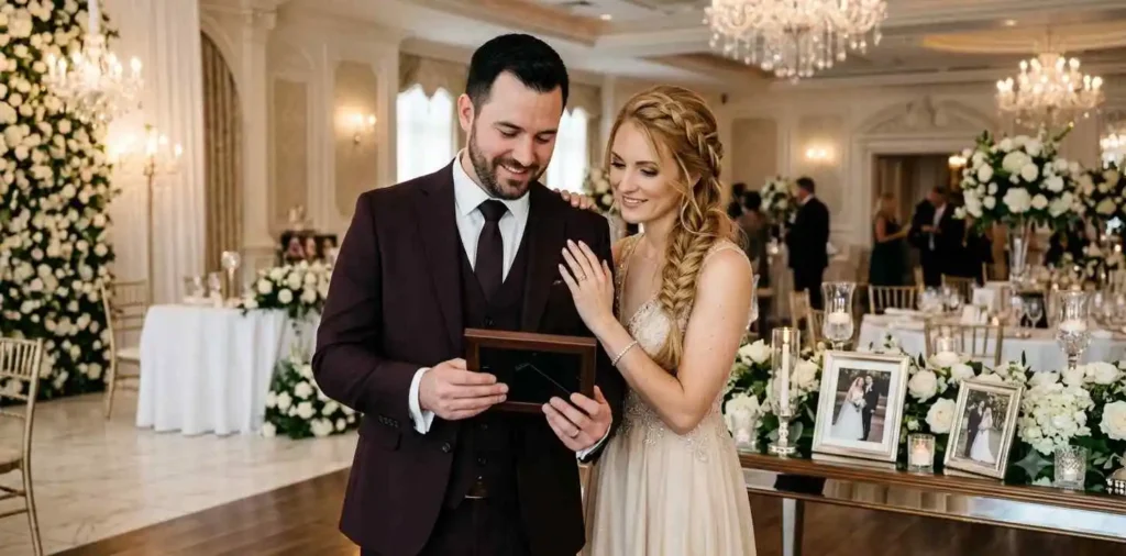 Married couple remembering their wedding day together