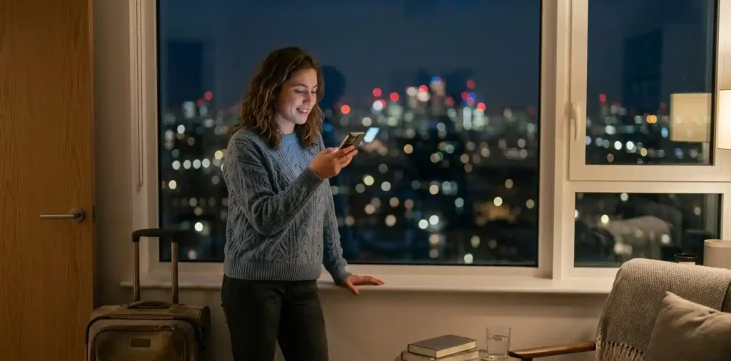 Woman smiling during a long-distance video call