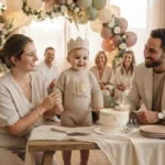 Baby celebrating tenth month with loving family