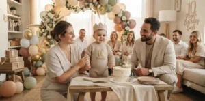 Baby celebrating tenth month with loving family