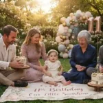 Family celebrating baby’s eleventh month birthday