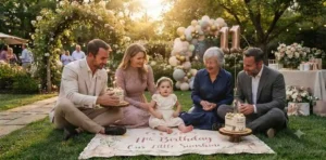 Family celebrating baby’s eleventh month birthday