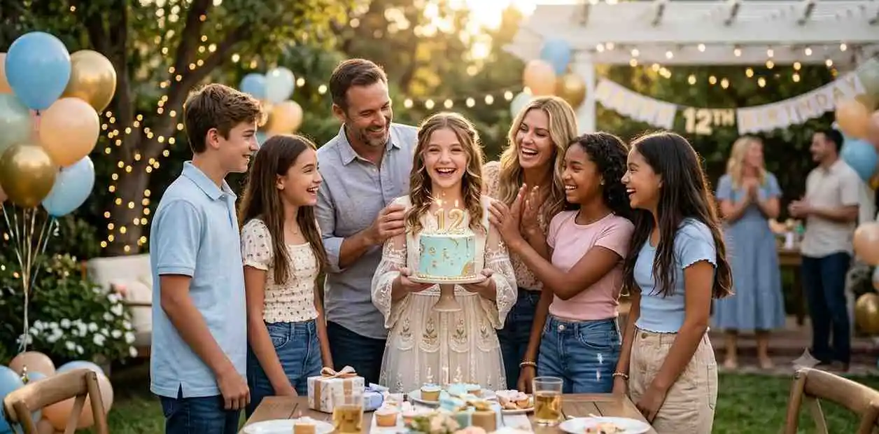 Teen celebrating her 12th birthday with friends