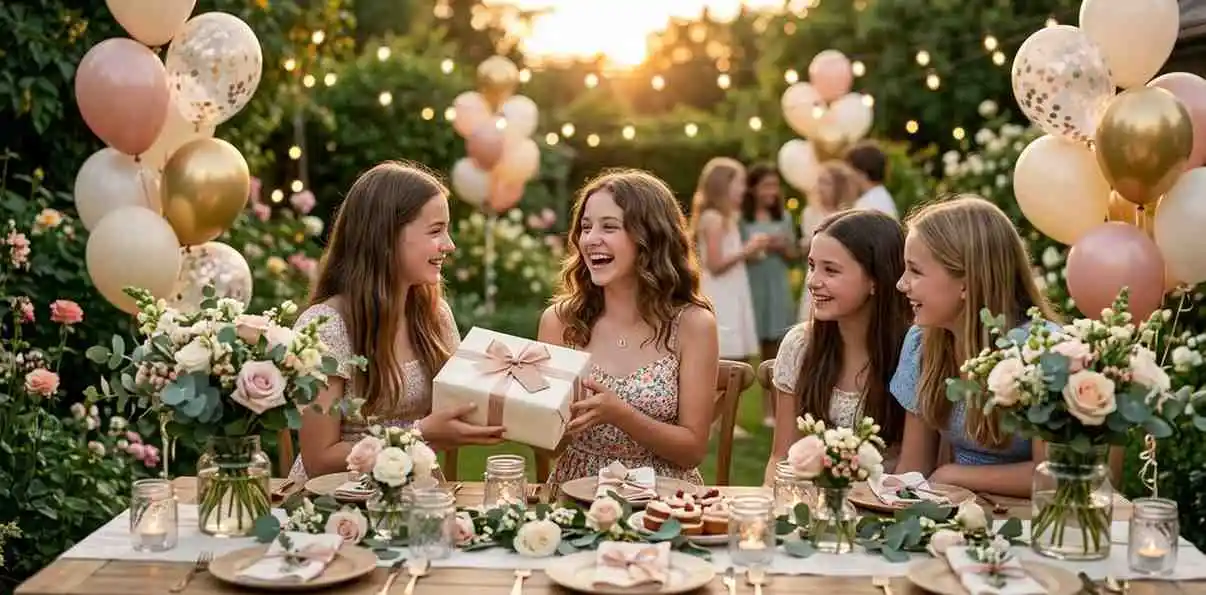 Teen celebrating her 13th birthday with friends