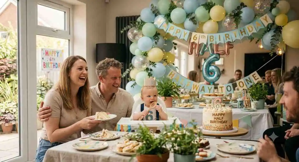 Family celebrating baby’s sixth month milestone