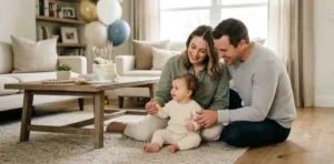 Parents celebrating their baby’s eighth month