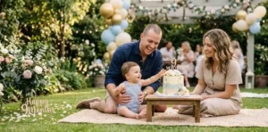 Father celebrating baby’s ninth month milestone