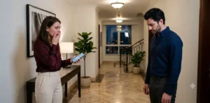 Woman confronting painful betrayal