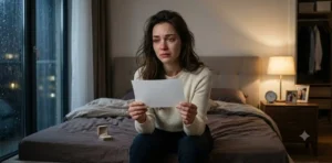 Heartbroken woman sitting alone with painful memories