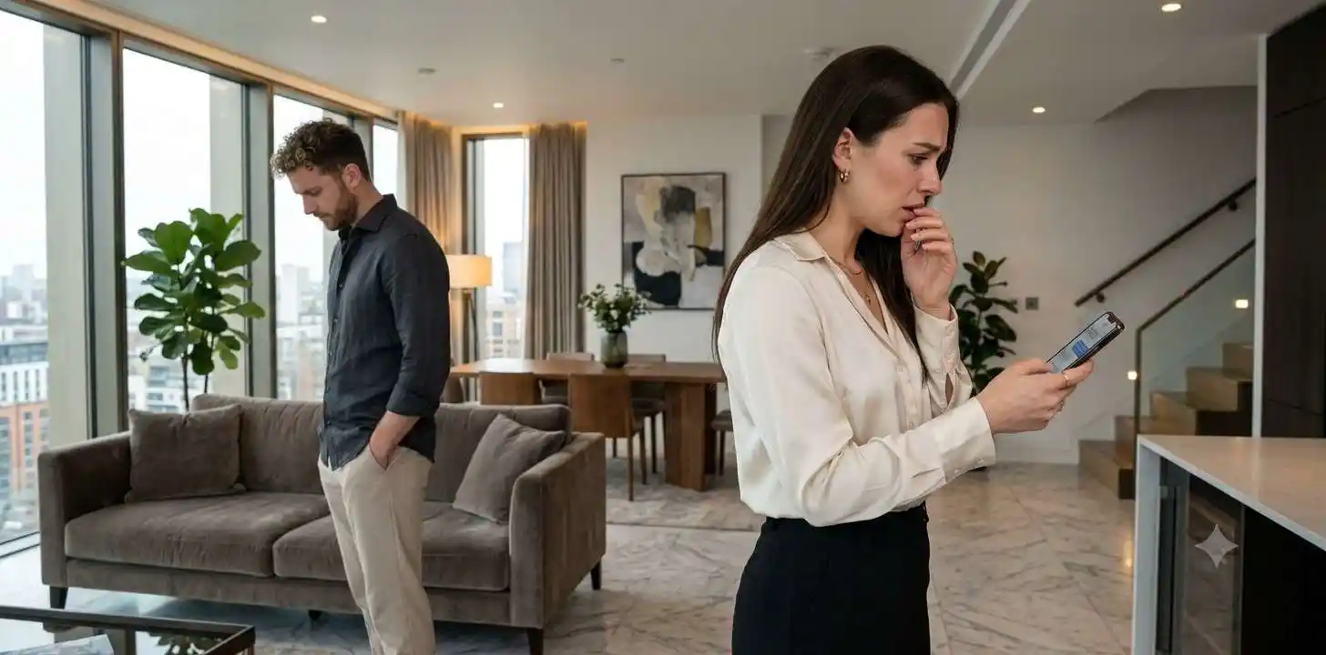 Woman discovering her boyfriend's betrayal
