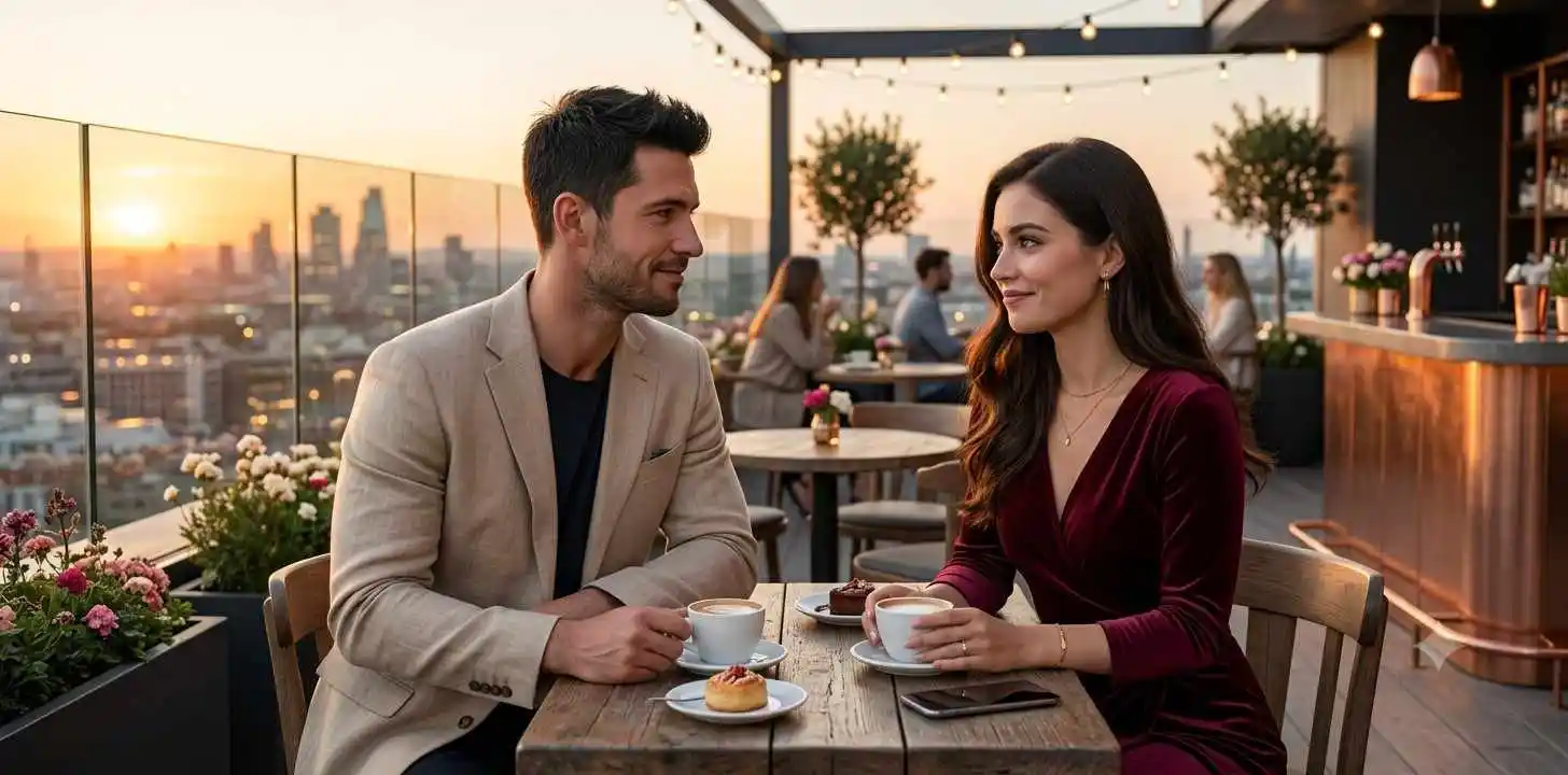Young couple enjoying a romantic first date