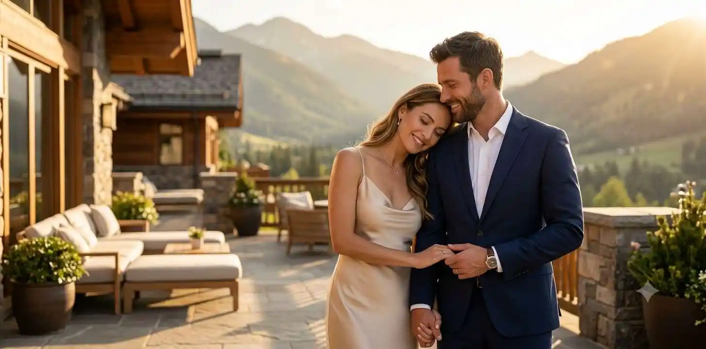 Married couple sharing a peaceful sunset moment