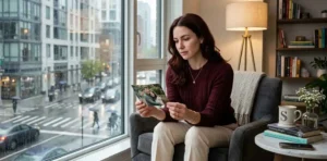 Woman remembering a lost relationship alone