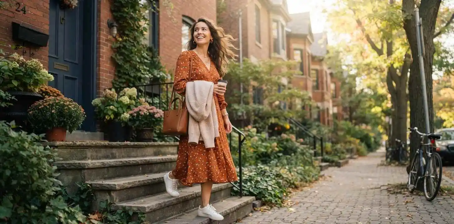 Woman welcoming the first day of September outdoors