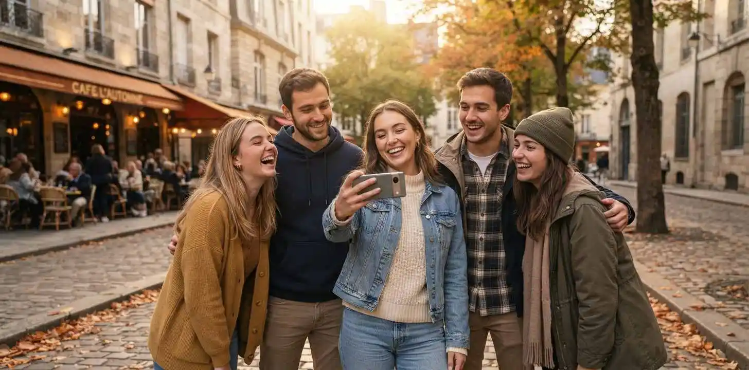 Friends capturing September memories outdoors